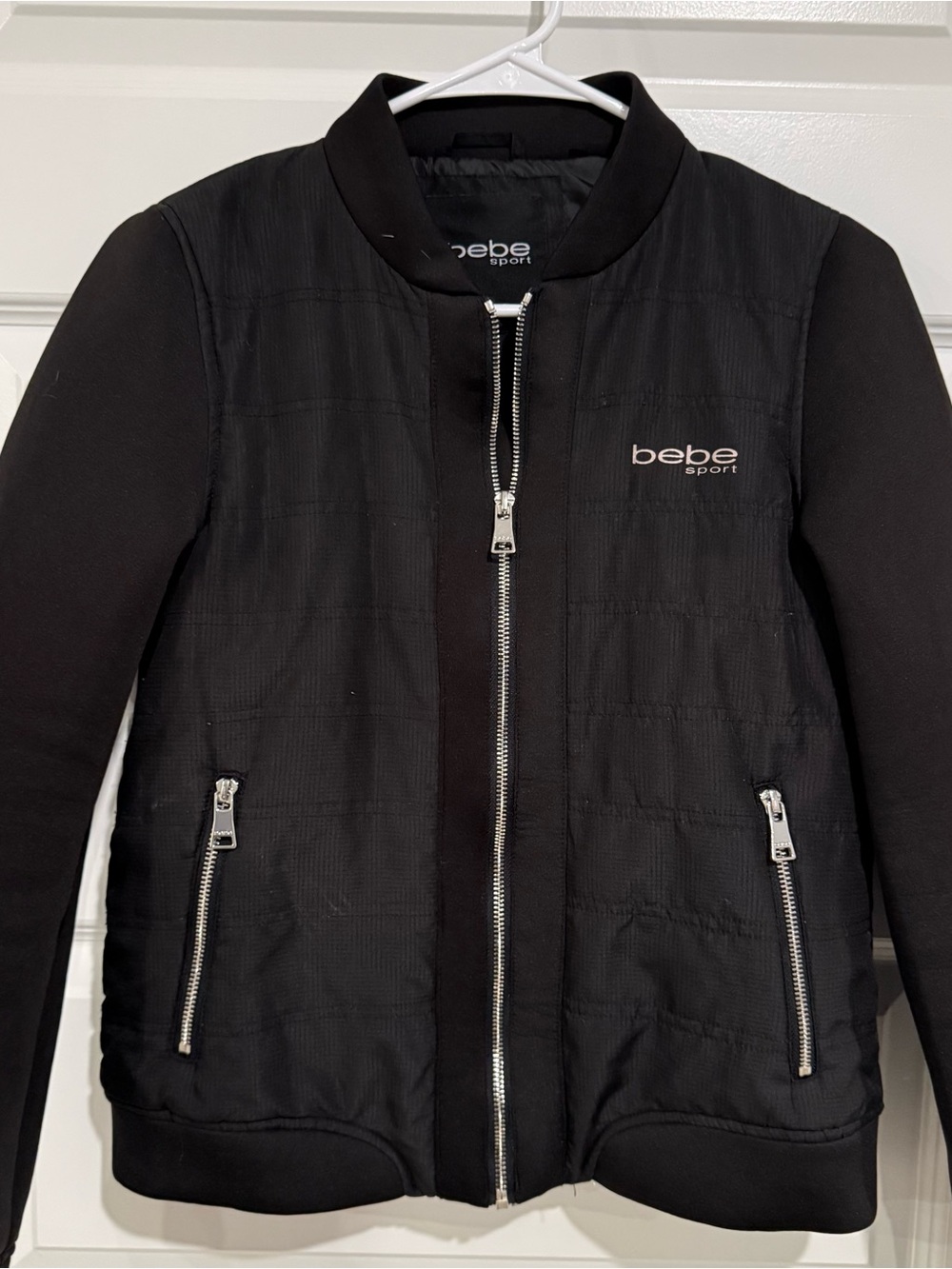 Bebe Sport Black Logo Zip Up Bomber Jacket Y2K Athleisure Medium